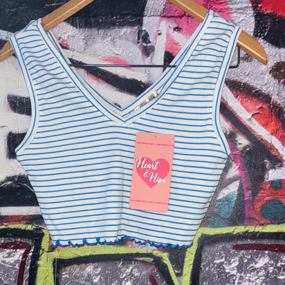 Striped Blue and White Women's Top Medium